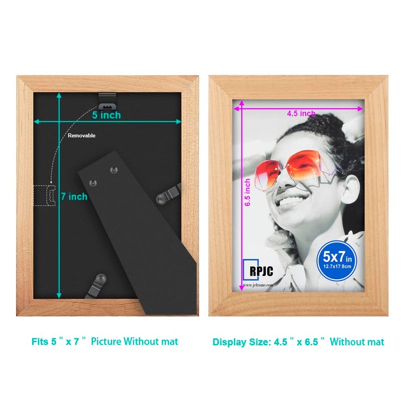 RPJC 5x7 inch Picture Frames Made of Solid Wood High Definition Glass for Table Top Display and Wall Mounting Photo Frame Natural - Image 4
